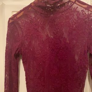 Express burgundy see-through mock turtleneck top